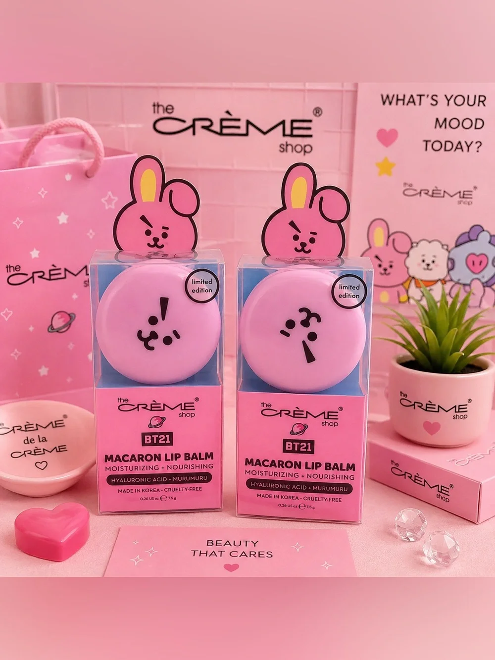 The Crème Shop x BT21 COOKY Macaron Lip Balm Duo – Limited Edition NIB